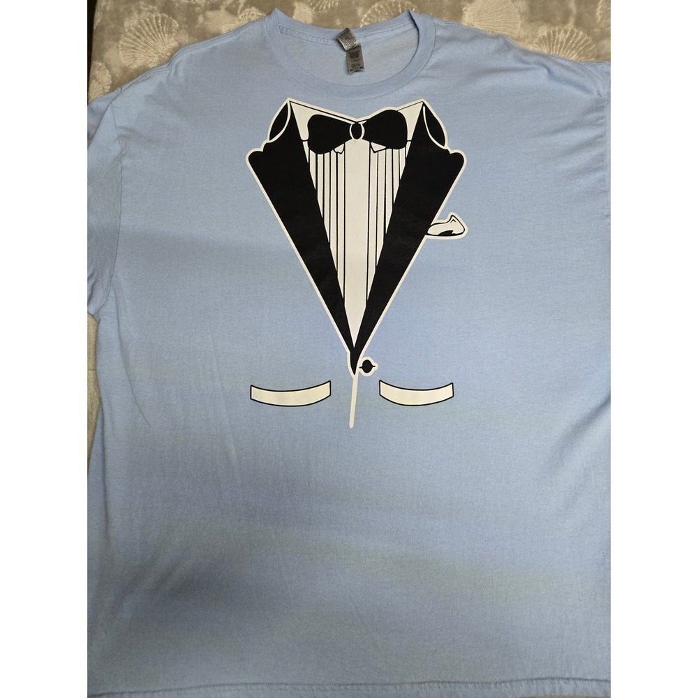 Gildan Tuxedo Graphic T-Shirt Light Blue Mens 2XL Heavy Cotton Short Sleeve Tee